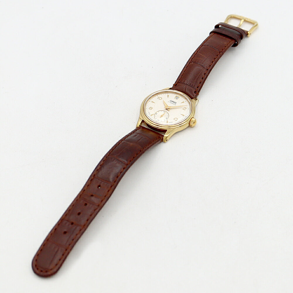 ORIS オリス 7459-26 スモールセコンド デイト 30m防水 シルバー SS ステンレス YGP イエローゴールド コンビ 純正ベルト 純正尾錠 メンズ レディース ボーイズ 手巻き【6ヶ月保証】【腕時計】【中古】