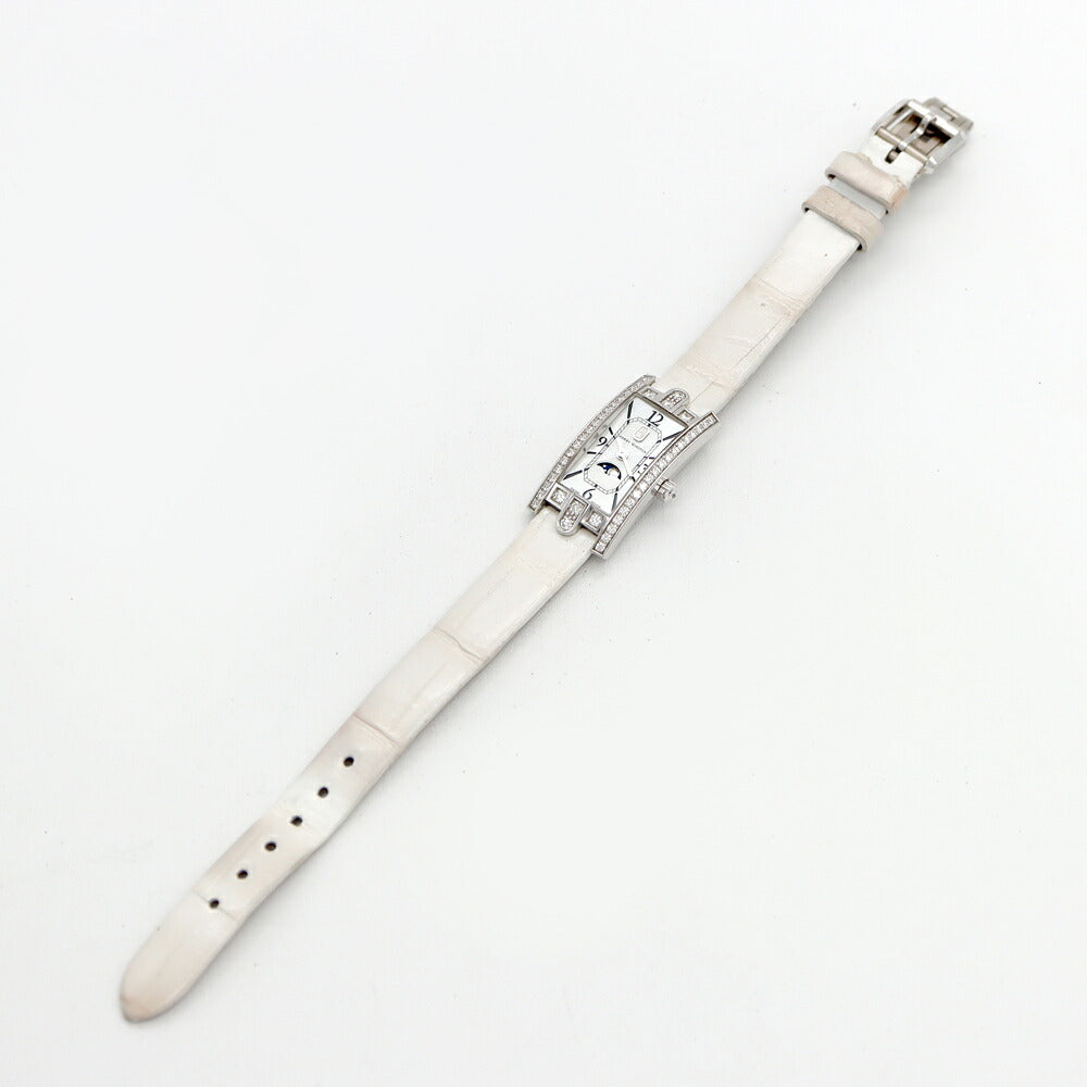 電池交換済 HARRY WINSTON ハリーウィンストン アヴェニューC ミニ ムーンフェイズ 純正ダイヤベゼル AVCQMP16WW001 ダイヤモンド リューズダイヤ 白 ホワイトシェル K18WG ホワイトゴールド レディース クォーツ　アベニュー【6ヶ月保証】【腕時計】【中古】