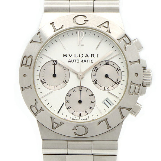 内部点検済 BVLGARI ブルガリ ディアゴノ スポーツ クロノグラフ CH35S デイト 30m防水 白 ホワイト SS ステンレス メンズ 自動巻き【6ヶ月保証】【腕時計】【中古】