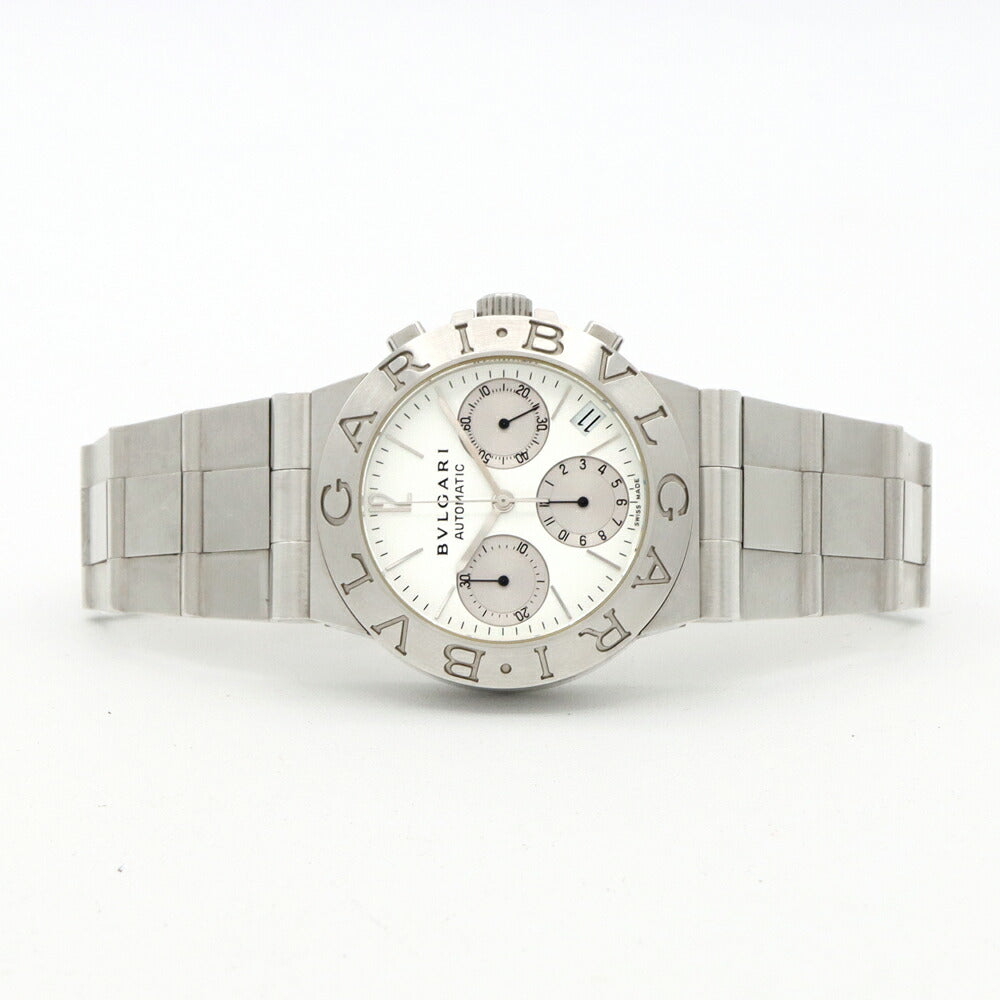 内部点検済 BVLGARI ブルガリ ディアゴノ スポーツ クロノグラフ CH35S デイト 30m防水 白 ホワイト SS ステンレス メンズ 自動巻き【6ヶ月保証】【腕時計】【中古】