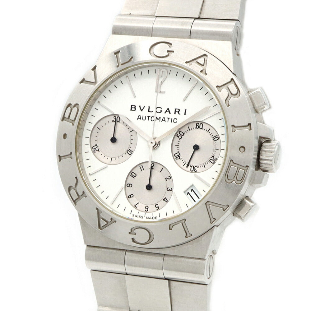 内部点検済 BVLGARI ブルガリ ディアゴノ スポーツ クロノグラフ CH35S デイト 30m防水 白 ホワイト SS ステンレス メンズ 自動巻き【6ヶ月保証】【腕時計】【中古】