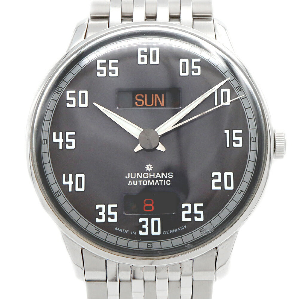 JUNGHANS ユンハンス マイスタードライバー デイデイト 027/4722.45 30m防水 裏スケ グレー SS ステンレス メンズ 自動巻き【6ヶ月保証】【腕時計】【中古】