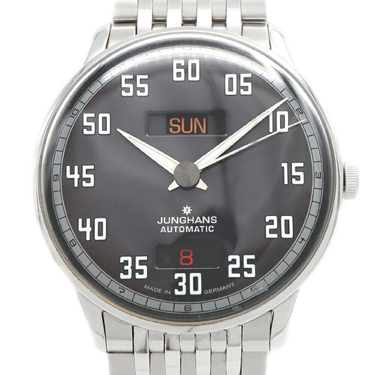 JUNGHANS Meister Driver Day Date 027/4722.45 30m Water Resistant Back Skew Gray SS Stainless Steel Men's Automatic Winding [6 Month Warranty] [Watch] [Used]