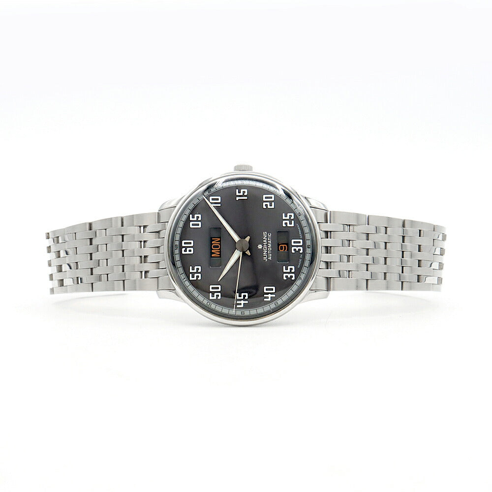 JUNGHANS ユンハンス マイスタードライバー デイデイト 027/4722.45 30m防水 裏スケ グレー SS ステンレス メンズ 自動巻き【6ヶ月保証】【腕時計】【中古】