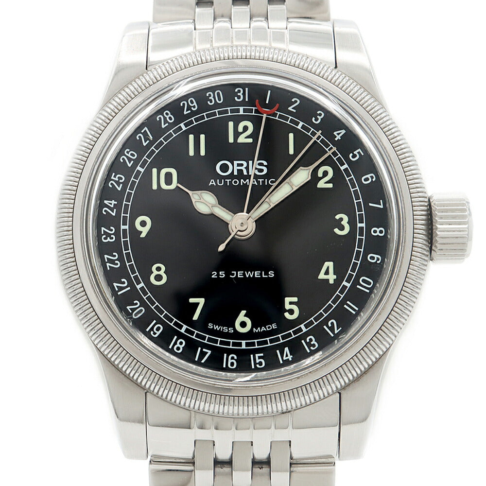 内部点検済 ORIS オリス ビッグクラウン ポインターデイト 7543 裏スケ 黒 ブラック SS ステンレス  メンズ 自動巻き【6ヶ月保証】【腕時計】【中古】