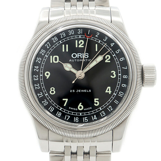 内部点検済 ORIS オリス ビッグクラウン ポインターデイト 7543 裏スケ 黒 ブラック SS ステンレス  メンズ 自動巻き【6ヶ月保証】【腕時計】【中古】