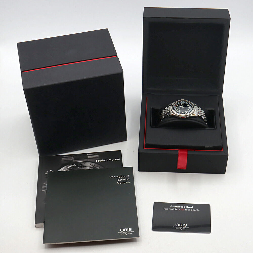 内部点検済 ORIS オリス ビッグクラウン ポインターデイト 7543 裏スケ 黒 ブラック SS ステンレス  メンズ 自動巻き【6ヶ月保証】【腕時計】【中古】