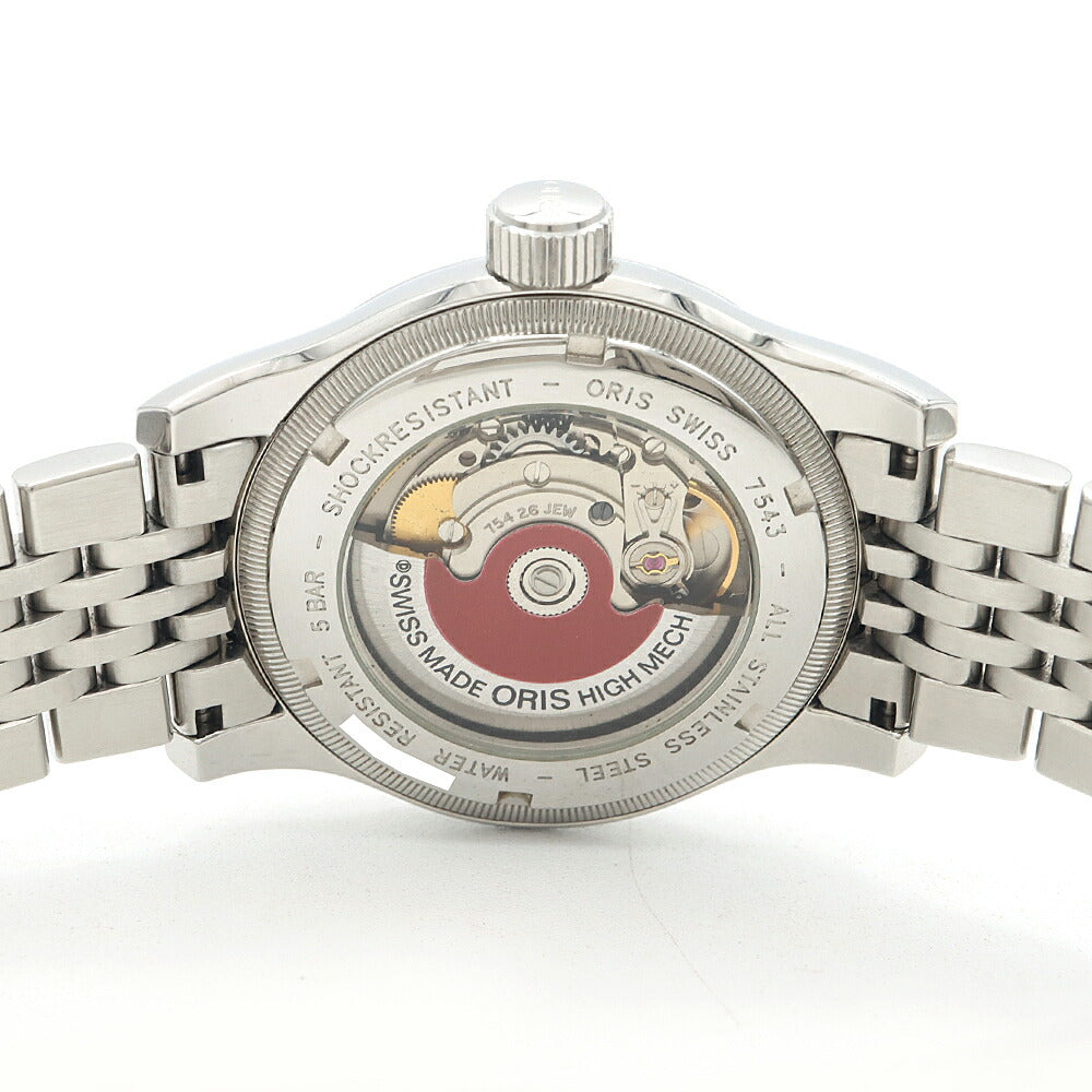 内部点検済 ORIS オリス ビッグクラウン ポインターデイト 7543 裏スケ 黒 ブラック SS ステンレス  メンズ 自動巻き【6ヶ月保証】【腕時計】【中古】