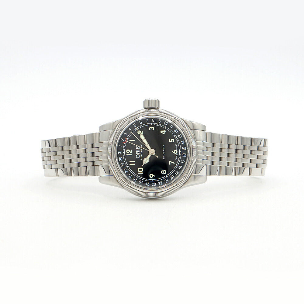 内部点検済 ORIS オリス ビッグクラウン ポインターデイト 7543 裏スケ 黒 ブラック SS ステンレス  メンズ 自動巻き【6ヶ月保証】【腕時計】【中古】