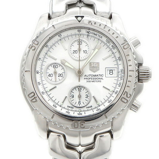 内部点検済 TAG Heuer タグホイヤー リンク クロノグラフ CT2112 デイト 200m防水 白 ホワイト SS ステンレス メンズ 自動巻き【6ヶ月保証】【腕時計】【中古】