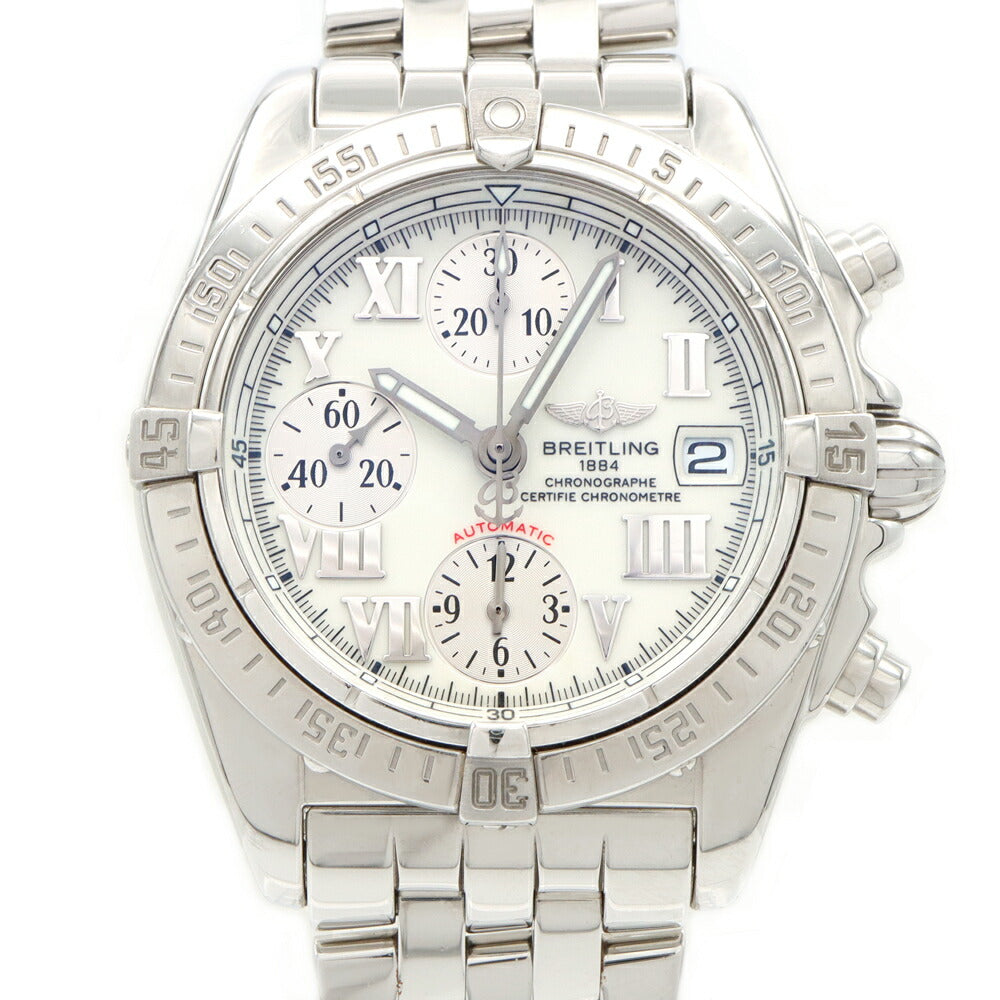 BREITLING ブライトリング クロノ コックピット A13358 クロノグラフ 100m防水 デイト 白 ホワイト SS ステンレス メンズ 自動巻き【6ヶ月保証】【腕時計】【中古】