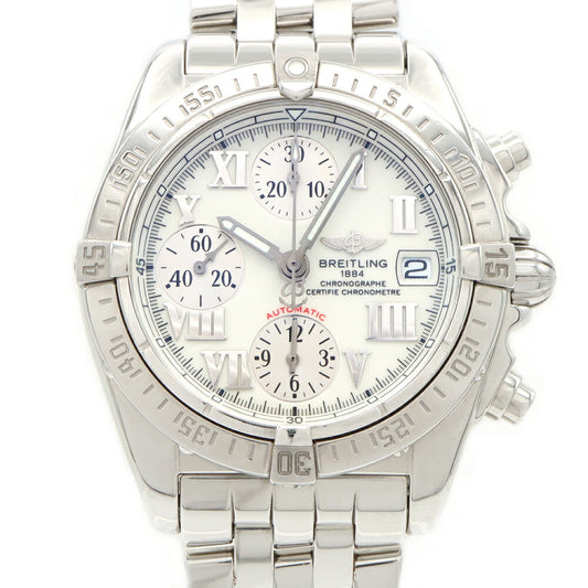 BREITLING ブライトリング クロノ コックピット A13358 クロノグラフ 100m防水 デイト 白 ホワイト SS ステンレス メンズ 自動巻き【6ヶ月保証】【腕時計】【中古】