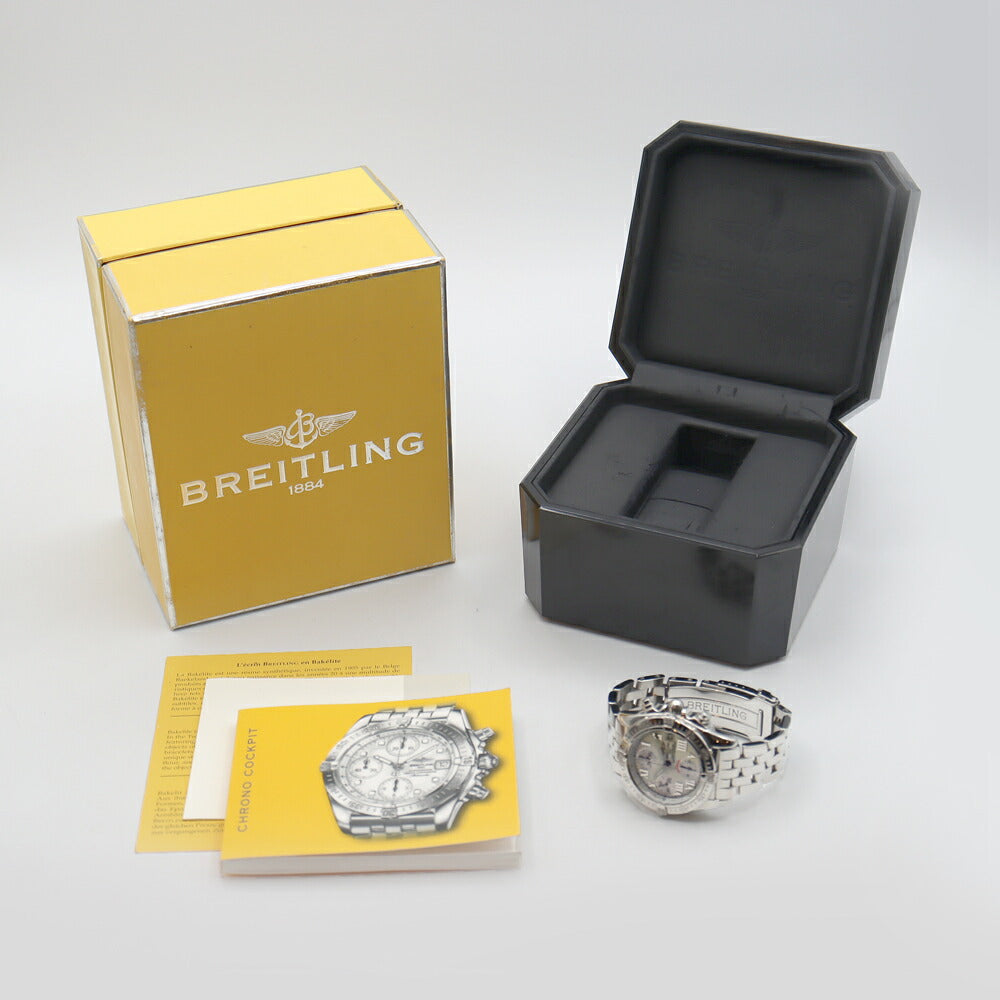BREITLING ブライトリング クロノ コックピット A13358 クロノグラフ 100m防水 デイト 白 ホワイト SS ステンレス メンズ 自動巻き【6ヶ月保証】【腕時計】【中古】