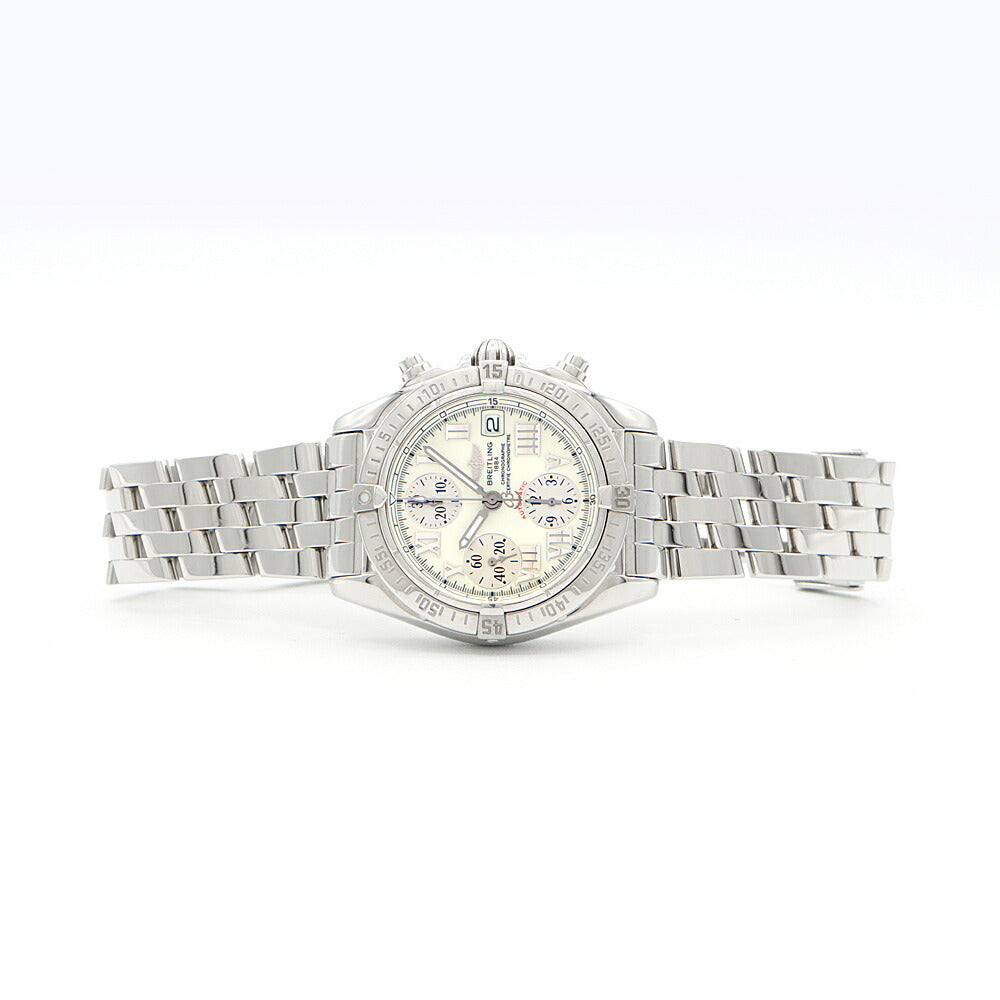 BREITLING ブライトリング クロノ コックピット A13358 クロノグラフ 100m防水 デイト 白 ホワイト SS ステンレス メンズ 自動巻き【6ヶ月保証】【腕時計】【中古】