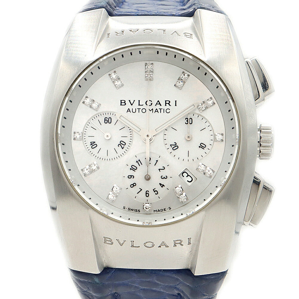 BVLGARI ブルガリ エルゴン クロノグラフ EG35SCH ダイヤモンド 21Pダイヤ デイト 白 ホワイトシェル SS ステンレス 純正ベルト 純正尾錠 メンズ レディース ボーイズ 自動巻き【6ヶ月保証】【腕時計】【中古】