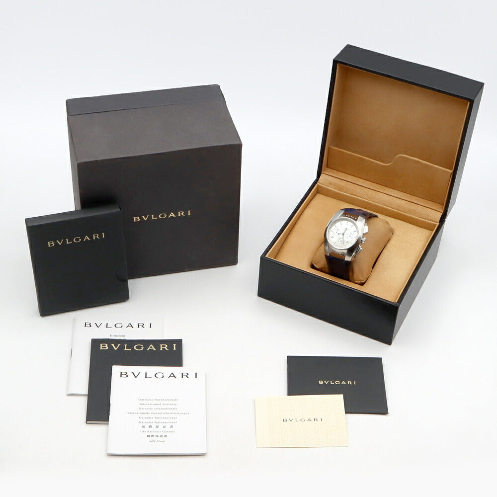 BVLGARI ブルガリ エルゴン クロノグラフ EG35SCH ダイヤモンド 21Pダイヤ デイト 白 ホワイトシェル SS ステンレス 純正ベルト 純正尾錠 メンズ レディース ボーイズ 自動巻き【6ヶ月保証】【腕時計】【中古】