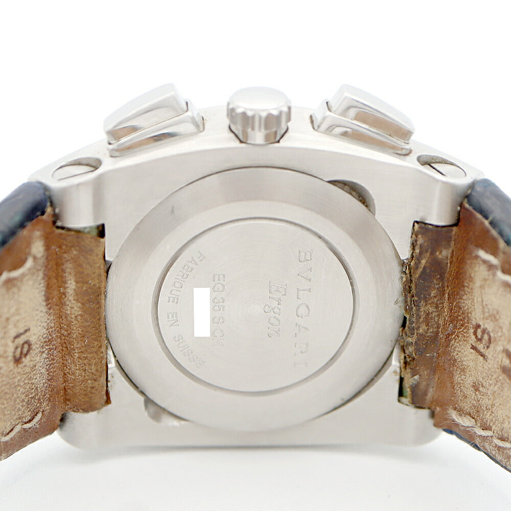BVLGARI ブルガリ エルゴン クロノグラフ EG35SCH ダイヤモンド 21Pダイヤ デイト 白 ホワイトシェル SS ステンレス 純正ベルト 純正尾錠 メンズ レディース ボーイズ 自動巻き【6ヶ月保証】【腕時計】【中古】