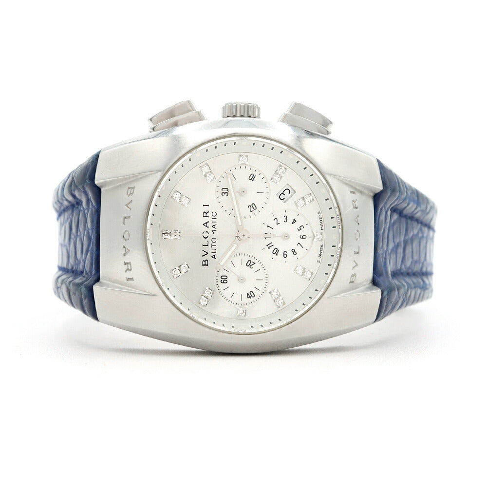 BVLGARI ブルガリ エルゴン クロノグラフ EG35SCH ダイヤモンド 21Pダイヤ デイト 白 ホワイトシェル SS ステンレス 純正ベルト 純正尾錠 メンズ レディース ボーイズ 自動巻き【6ヶ月保証】【腕時計】【中古】