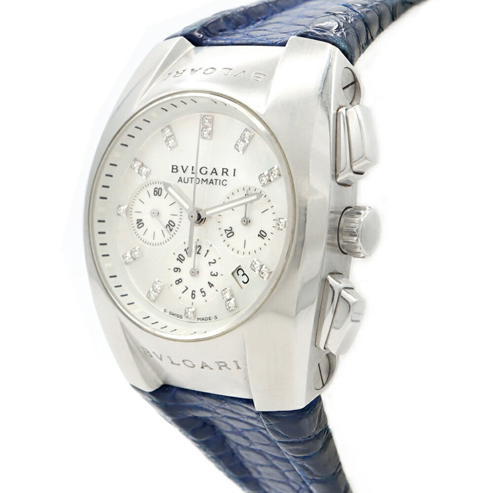 BVLGARI ブルガリ エルゴン クロノグラフ EG35SCH ダイヤモンド 21Pダイヤ デイト 白 ホワイトシェル SS ステンレス 純正ベルト 純正尾錠 メンズ レディース ボーイズ 自動巻き【6ヶ月保証】【腕時計】【中古】