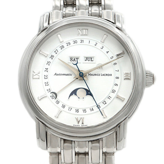 Internally inspected MAURICE LACROIX Masterpiece Moon Phase MP6347 Triple Calendar 50m Water Resistant White SS Stainless Steel Men's Automatic Winding [6 Month Warranty] [Watch] [Used]