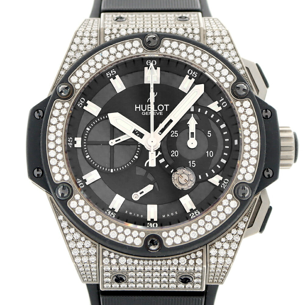 HUBLOT King Power Split Seconds Zirconium Diamond 709.ZX.1770RX.1704 Diamond Bezel Lug Diamond Chronograph Power Reserve Black Black Carbon Ti Titanium Genuine Belt Genuine Buckle Men's Automatic Winding [6 Month Warranty] [Watch] [Used]