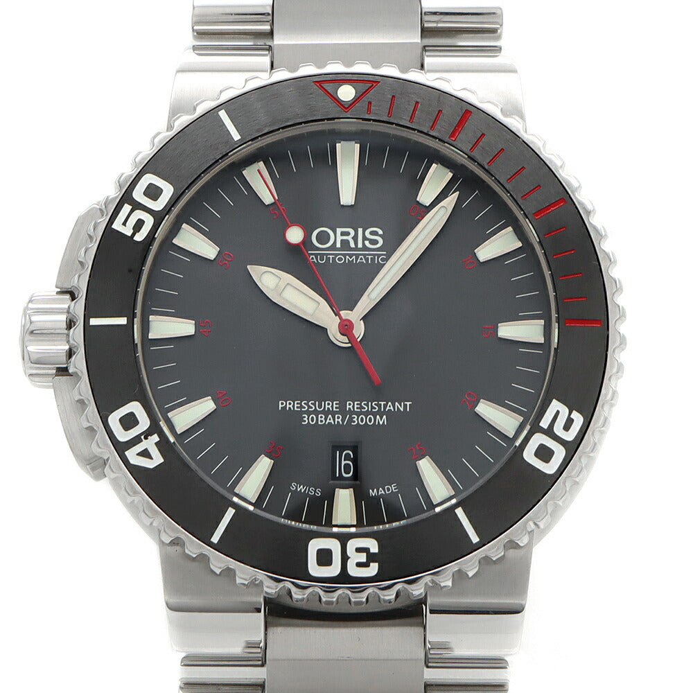内部点検済 ORIS オリス アクイス レッドリミテッドエディション 01 733 7653 4183-Set MB デイト 300m防水 グレー SS ステンレス メンズ 自動巻き【6ヶ月保証】【腕時計】【中古】
