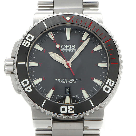 内部点検済 ORIS オリス アクイス レッドリミテッドエディション 01 733 7653 4183-Set MB デイト 300m防水 グレー SS ステンレス メンズ 自動巻き【6ヶ月保証】【腕時計】【中古】