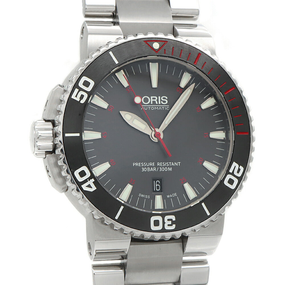 内部点検済 ORIS オリス アクイス レッドリミテッドエディション 01 733 7653 4183-Set MB デイト 300m防水 グレー SS ステンレス メンズ 自動巻き【6ヶ月保証】【腕時計】【中古】