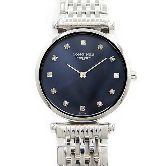 Battery replaced LONGINES La Grande Classic L4.209.4 Diamond 12P Diamond Blue SS Stainless Steel Ladies Quartz [6 Month Warranty] [Watch] [Used]