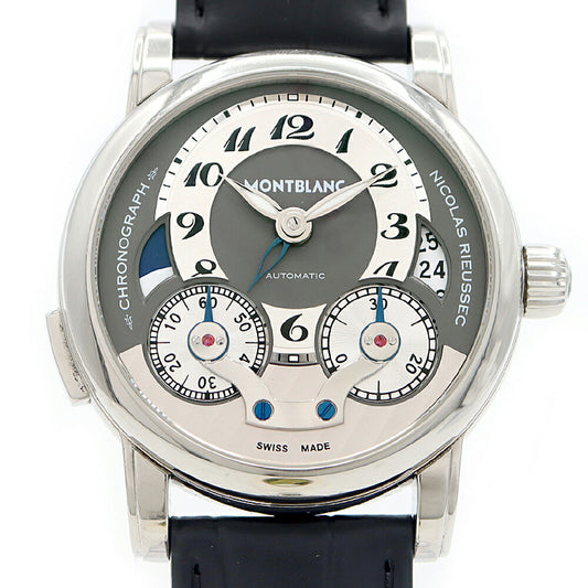 MONTBLANC Nicolas Ryusec Chronograph 102337 Date Gray SS Stainless Steel Genuine Buckle Men's Automatic Winding [6 Month Warranty] [Watch] [Used]