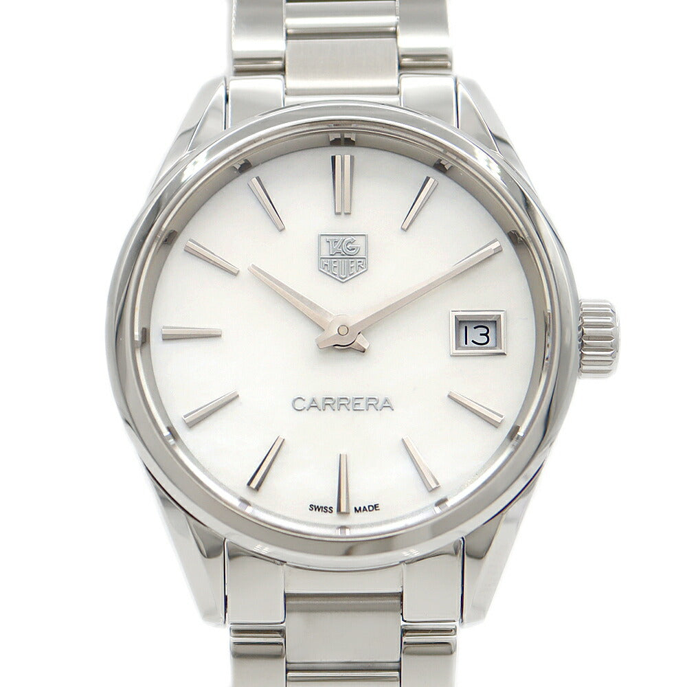 Battery replaced TAG Heuer Carrera WAR1311 BA0778 Date 100m waterproof white white shell SS stainless steel ladies quartz [6 months warranty] [watch] [used]