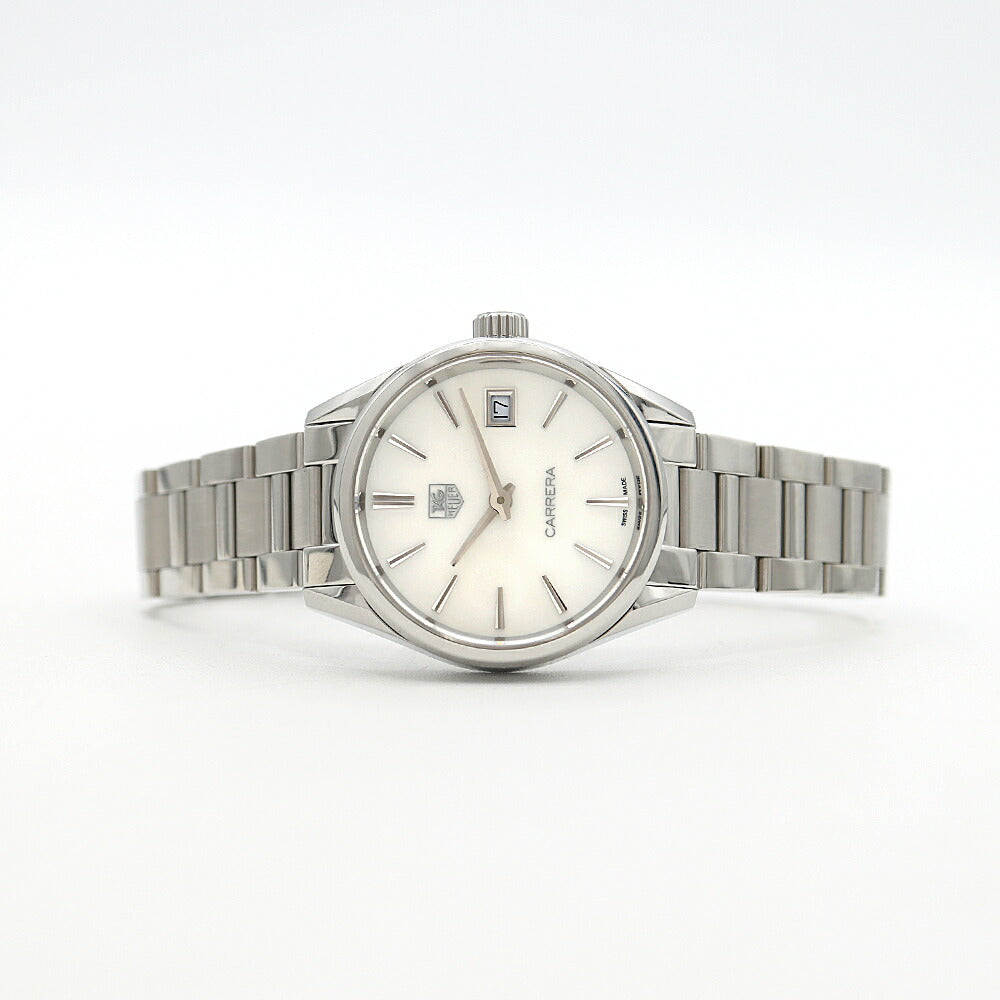 Battery replaced TAG Heuer Carrera WAR1311 BA0778 Date 100m waterproof white white shell SS stainless steel ladies quartz [6 months warranty] [watch] [used]