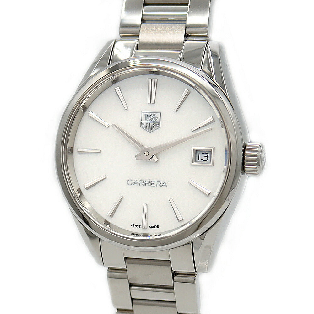Battery replaced TAG Heuer Carrera WAR1311 BA0778 Date 100m waterproof white white shell SS stainless steel ladies quartz [6 months warranty] [watch] [used]