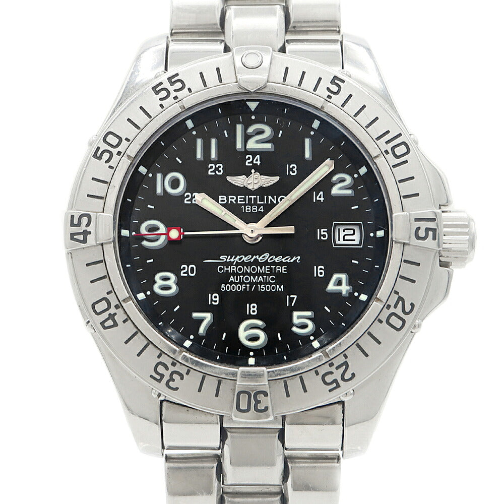 BREITLING ブライトリング スーパーオーシャン A17360 デイト 1500m防水 黒 ブラック SS ステンレス メンズ 自動巻き【6ヶ月保証】【腕時計】【中古】