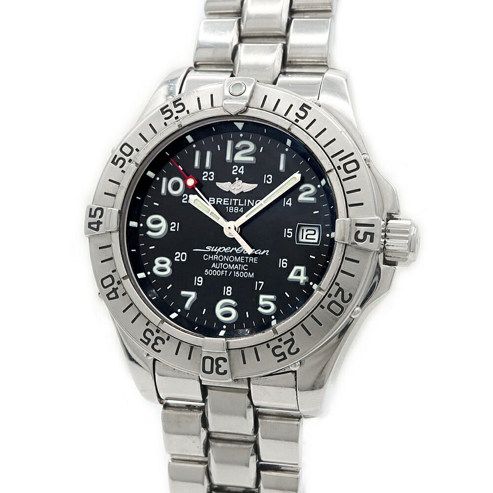 BREITLING ブライトリング スーパーオーシャン A17360 デイト 1500m防水 黒 ブラック SS ステンレス メンズ 自動巻き【6ヶ月保証】【腕時計】【中古】
