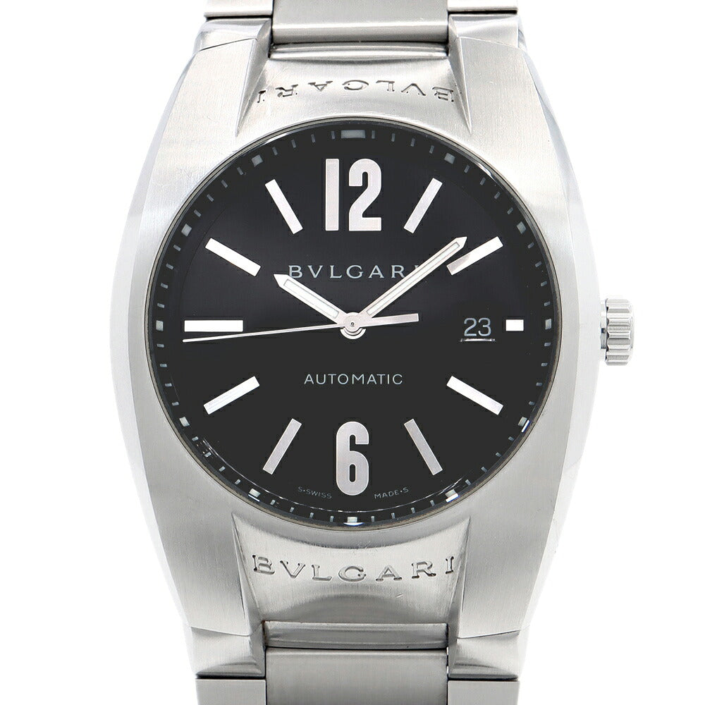 BVLGARI ブルガリ エルゴン EG40S デイト 30m防水 黒 ブラック SS ステンレス メンズ 自動巻き【6ヶ月保証】【腕時計】【中古】