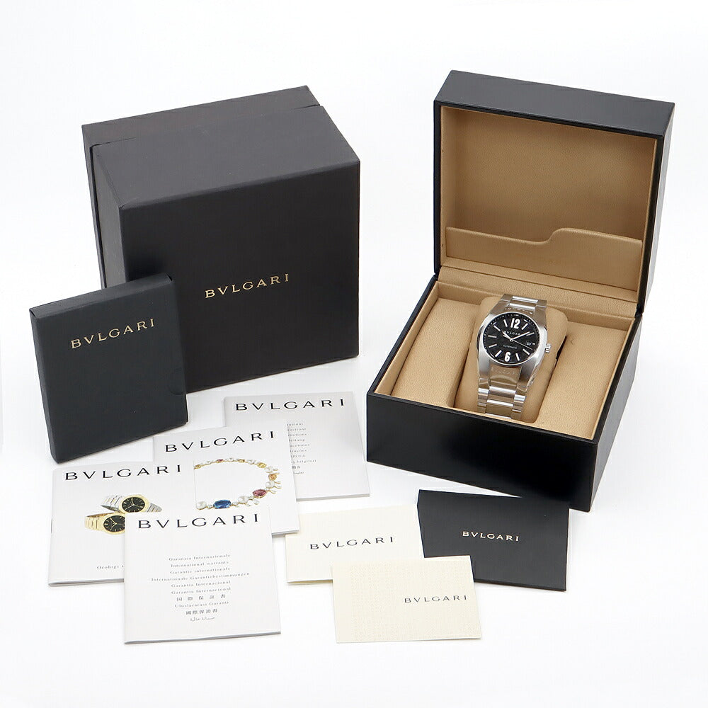 BVLGARI ブルガリ エルゴン EG40S デイト 30m防水 黒 ブラック SS ステンレス メンズ 自動巻き【6ヶ月保証】【腕時計】【中古】