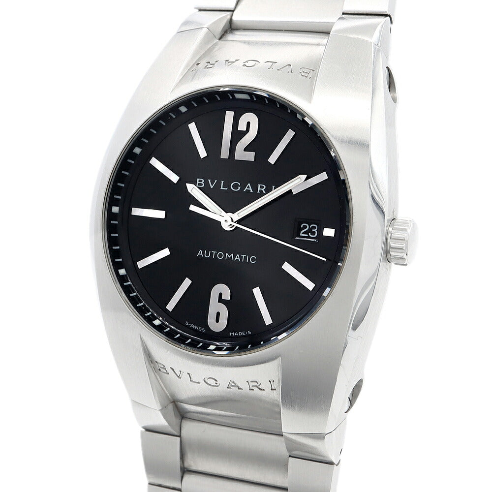 BVLGARI ブルガリ エルゴン EG40S デイト 30m防水 黒 ブラック SS ステンレス メンズ 自動巻き【6ヶ月保証】【腕時計】【中古】
