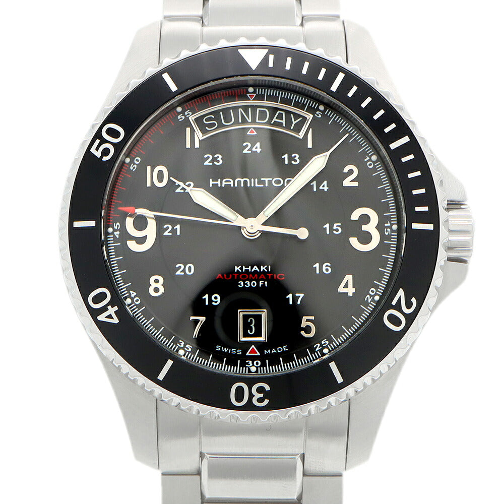 内部点検済 HAMILTON ハミルトン カーキ スクーバ デイデイト H645150 裏スケ 100m防水 黒 ブラック SS ステンレス メンズ 自動巻き スキューバ【6ヶ月保証】【腕時計】【中古】