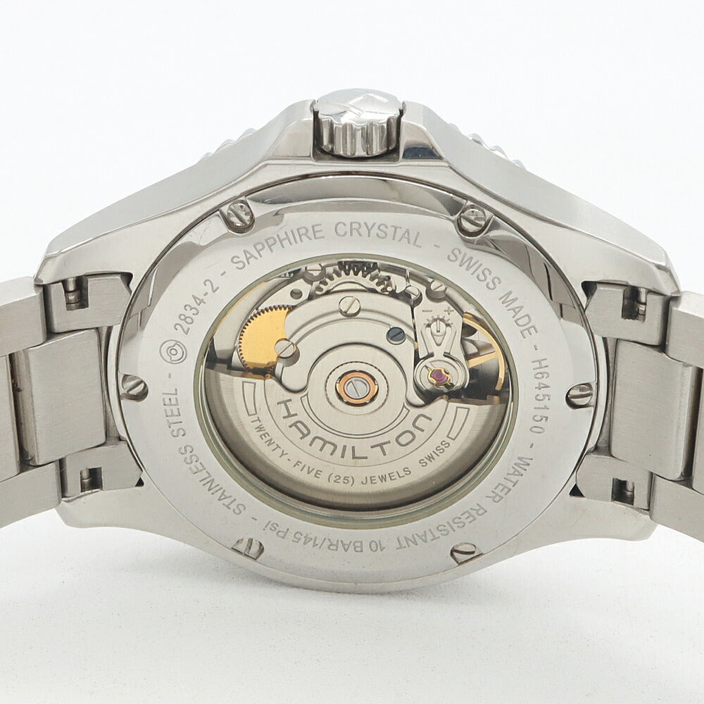 内部点検済 HAMILTON ハミルトン カーキ スクーバ デイデイト H645150 裏スケ 100m防水 黒 ブラック SS ステンレス メンズ 自動巻き スキューバ【6ヶ月保証】【腕時計】【中古】