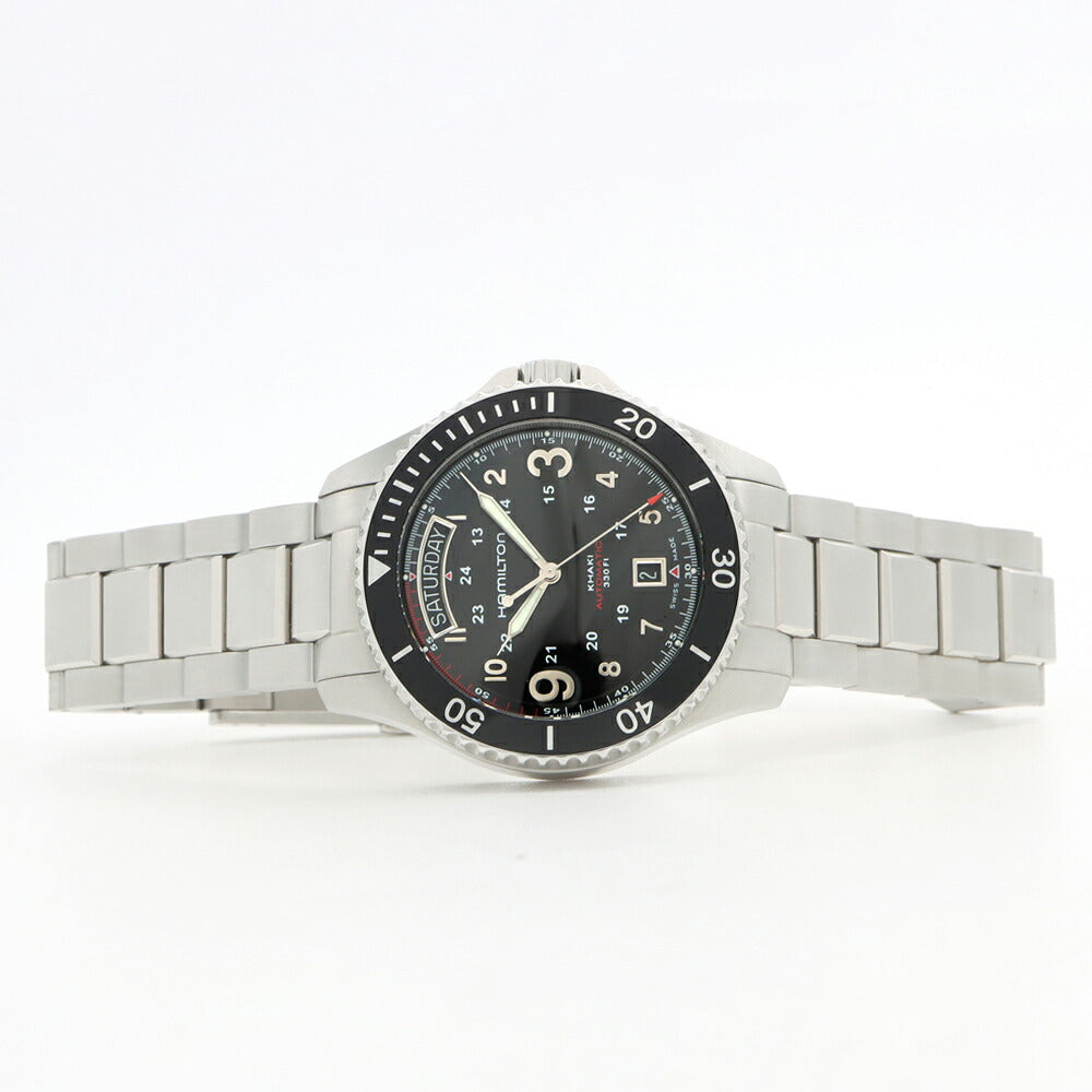内部点検済 HAMILTON ハミルトン カーキ スクーバ デイデイト H645150 裏スケ 100m防水 黒 ブラック SS ステンレス メンズ 自動巻き スキューバ【6ヶ月保証】【腕時計】【中古】