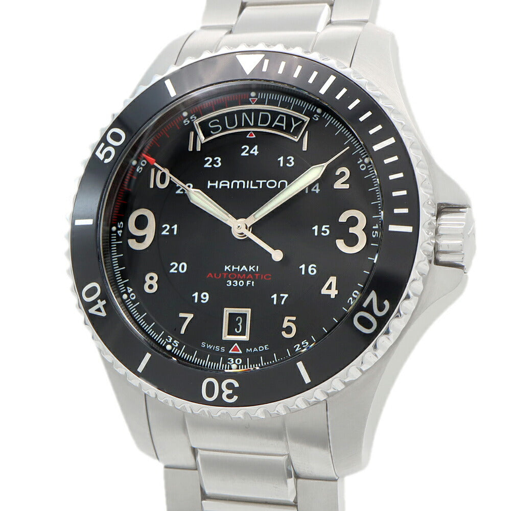 内部点検済 HAMILTON ハミルトン カーキ スクーバ デイデイト H645150 裏スケ 100m防水 黒 ブラック SS ステンレス メンズ 自動巻き スキューバ【6ヶ月保証】【腕時計】【中古】
