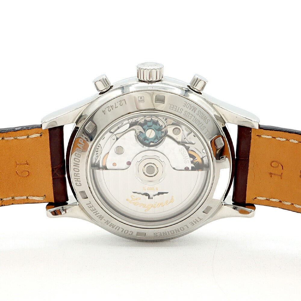 内部点検済 LONGINES ロンジン ヘリテージ コラムホイール クロノグラフ L2.742.4 デイト 裏スケ ホワイト SS ステンレス 純正尾錠 純正ベルト メンズ 自動巻き【6ヶ月保証】【腕時計】【中古】