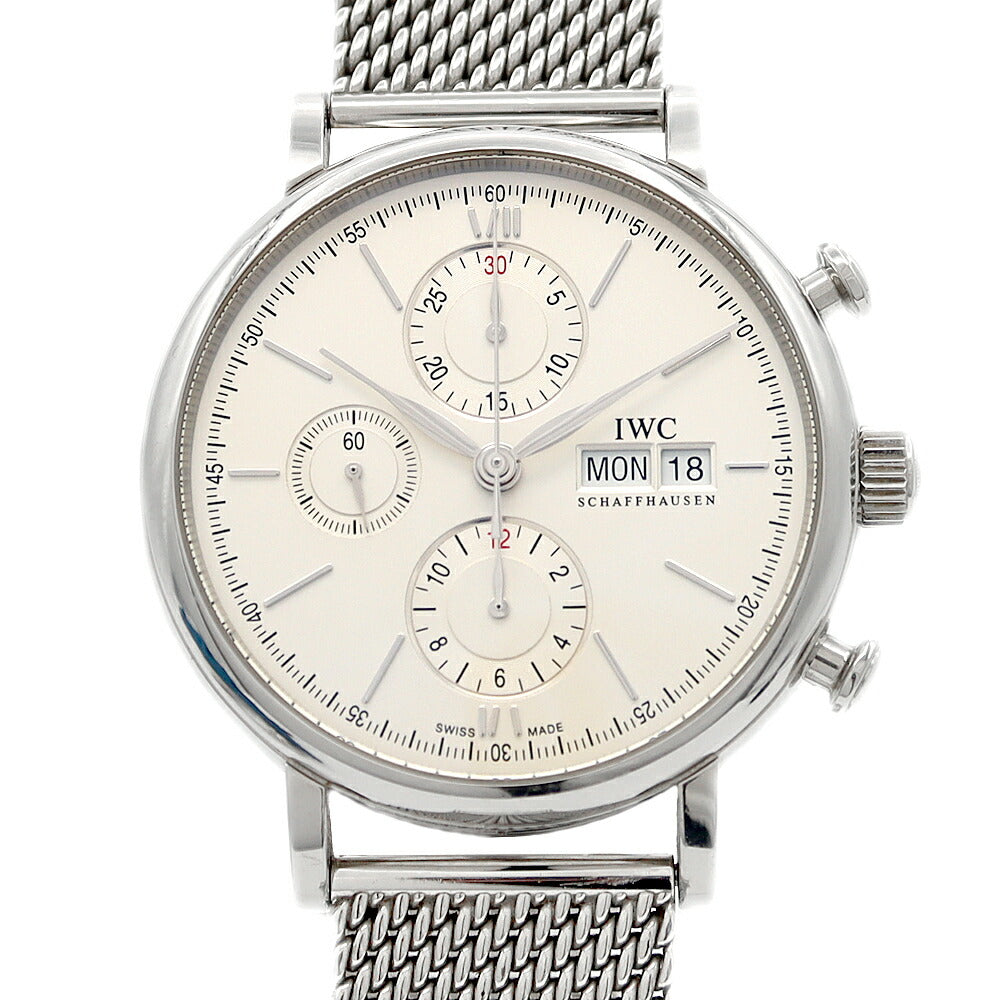 IWC International Watch Company Portofino Chronograph IW391009 Day Date Silver SS Stainless Steel Men's Automatic Winding [6 Month Warranty] [Watch] [Used]