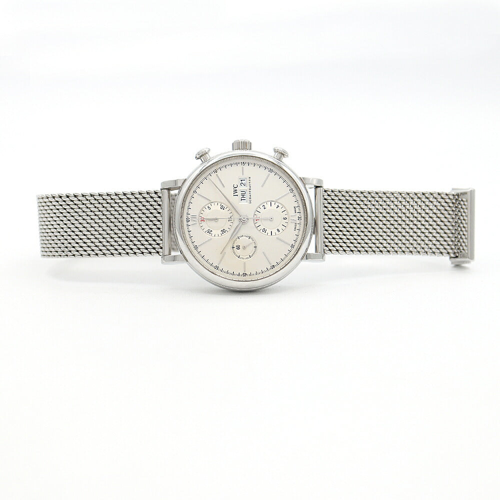 IWC International Watch Company Portofino Chronograph IW391009 Day Date Silver SS Stainless Steel Men's Automatic Winding [6 Month Warranty] [Watch] [Used]