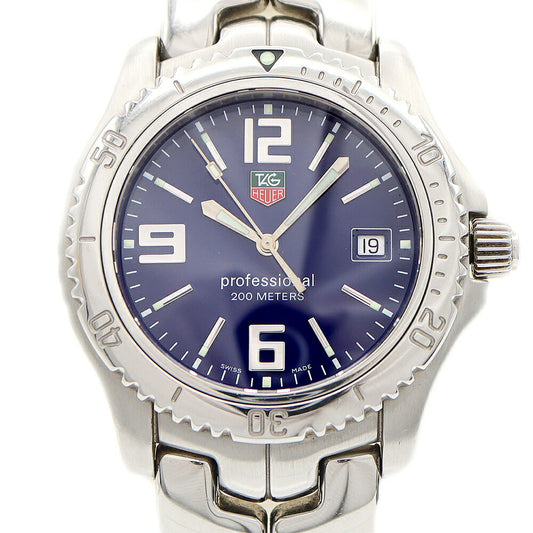 電池交換済 TAG Heuer タグホイヤー リンク プロフェッショナル WT1113 デイト 200m防水 青 ブルー SS ステンレス メンズ クォーツ【6ヶ月保証】【腕時計】【中古】