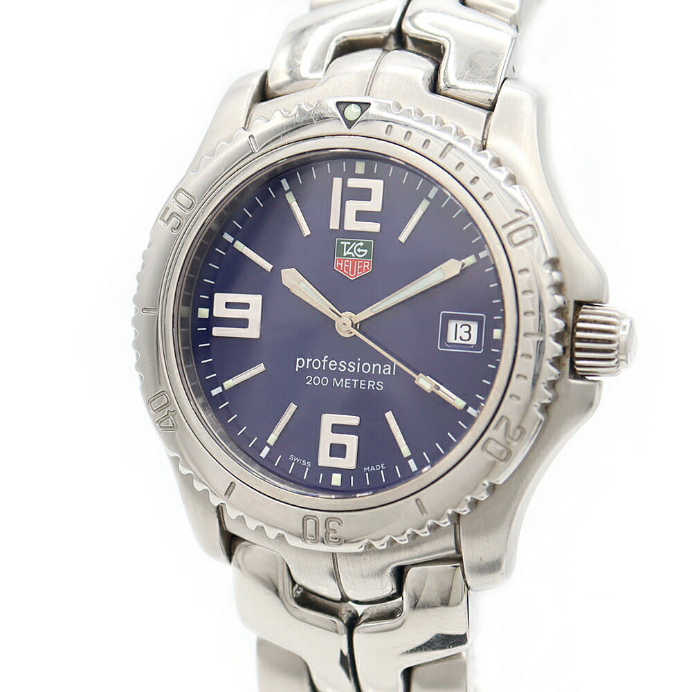 電池交換済 TAG Heuer タグホイヤー リンク プロフェッショナル WT1113 デイト 200m防水 青 ブルー SS ステンレス メンズ クォーツ【6ヶ月保証】【腕時計】【中古】