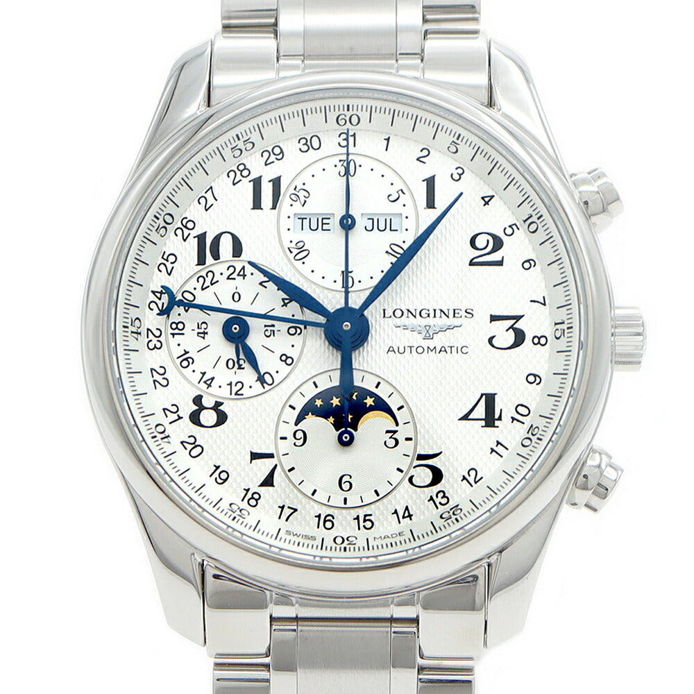 LONGINES ロンジン マスターコレクション クロノ ムーンフェイズ L2.673.4 クロノグラフ トリプルカレンダー 裏スケ シルバー SS ステンレス メンズ 自動巻き【6ヶ月保証】【腕時計】【中古】
