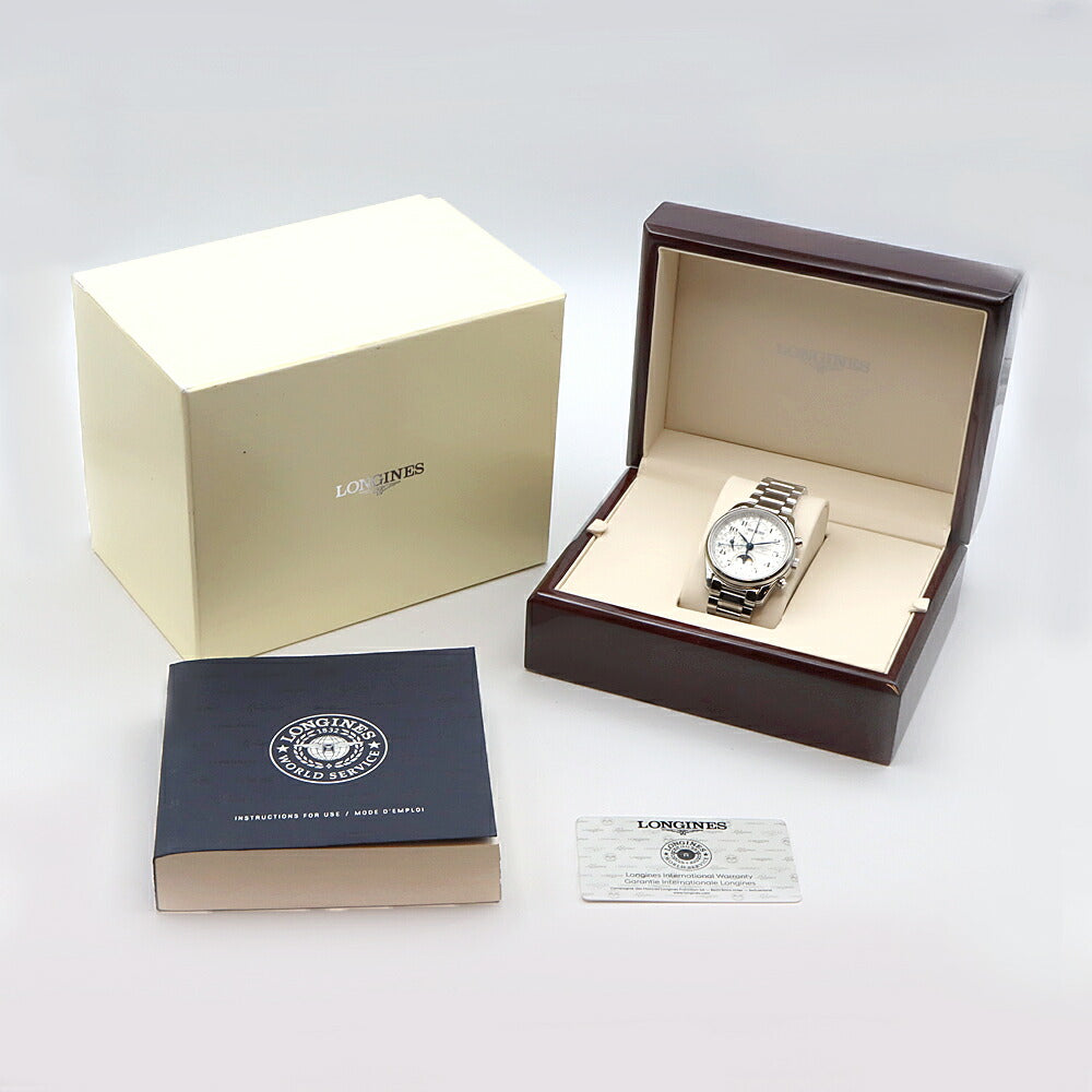 LONGINES ロンジン マスターコレクション クロノ ムーンフェイズ L2.673.4 クロノグラフ トリプルカレンダー 裏スケ シルバー SS ステンレス メンズ 自動巻き【6ヶ月保証】【腕時計】【中古】