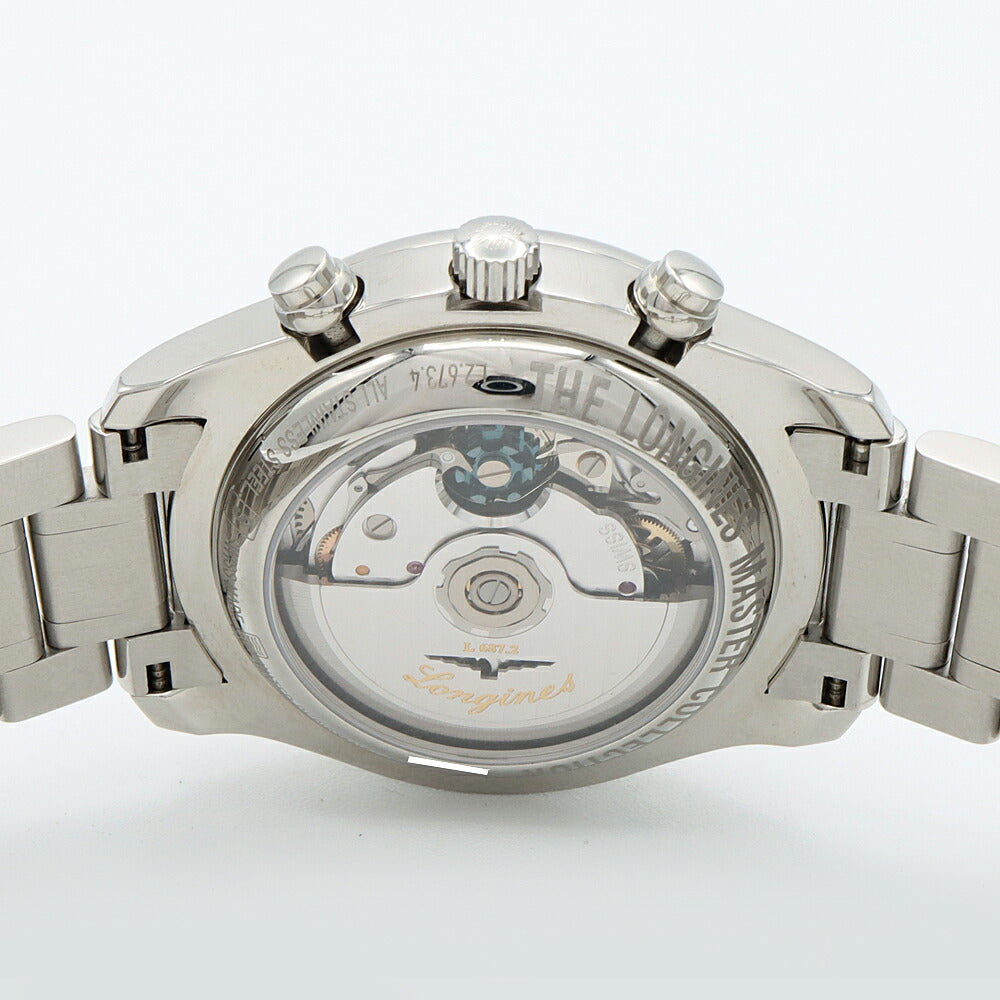 LONGINES ロンジン マスターコレクション クロノ ムーンフェイズ L2.673.4 クロノグラフ トリプルカレンダー 裏スケ シルバー SS ステンレス メンズ 自動巻き【6ヶ月保証】【腕時計】【中古】